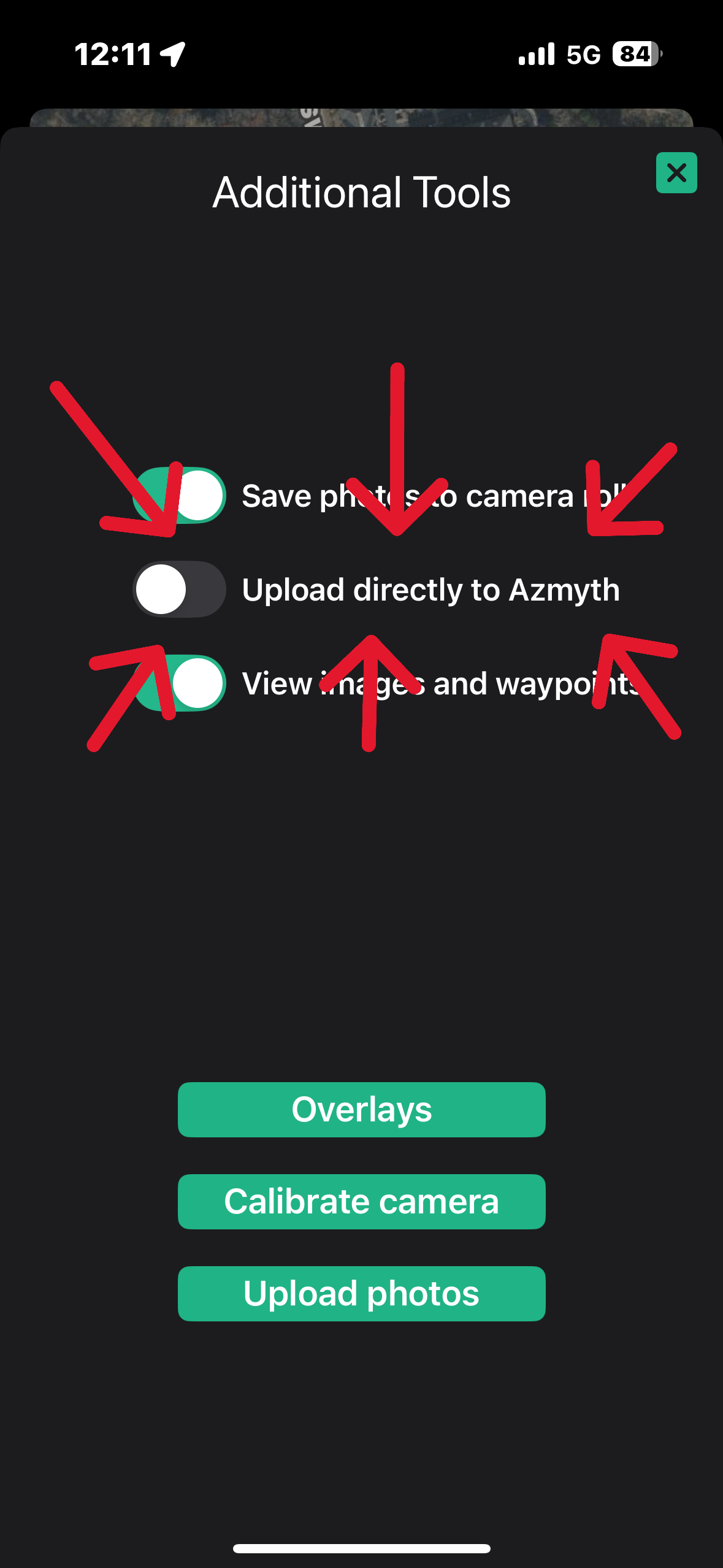 In app screenshot of the sync menu with all options turned on